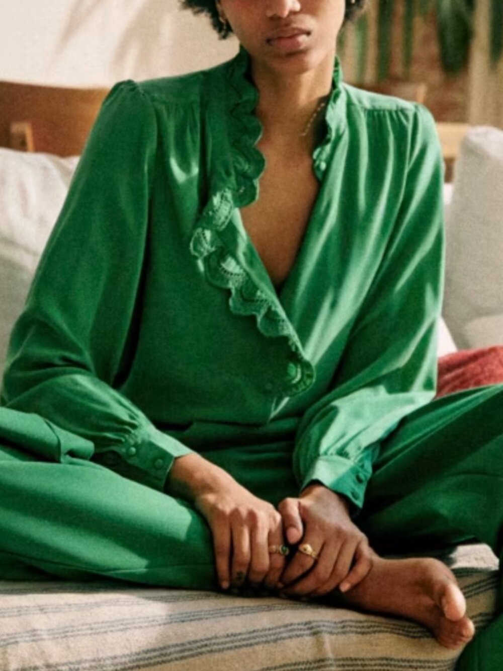 NWT Sezane Chlo Silk Shirt Blouse FR34/FR38 Flash Green French Classic Causal